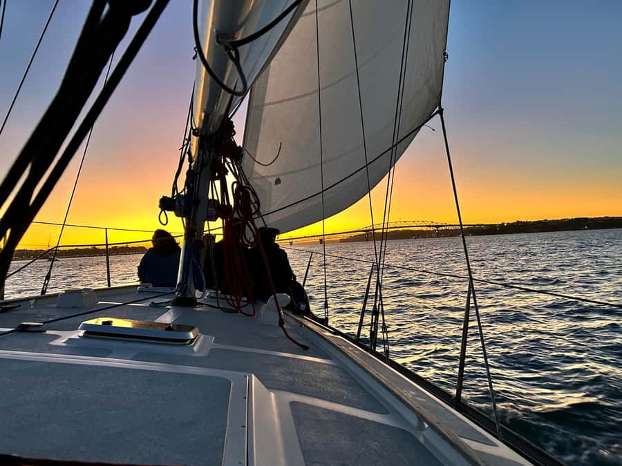Auckland: Harbour Sailing Cruise with 3-Course Dinner - Auckland views as daylight fades