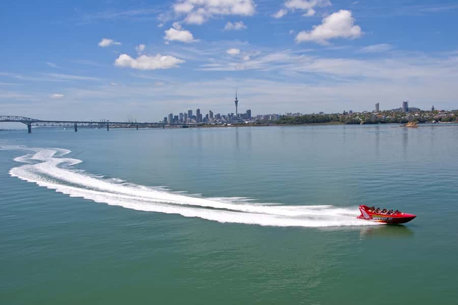 Auckland: Waitemata Harbour Jet Boat Ride - Auckland Harbour Bridge From Below