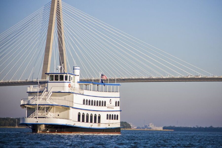 Charleston: Sightseeing Harbor Tour & Dolphin Watch - USS Yorktown from the harbor