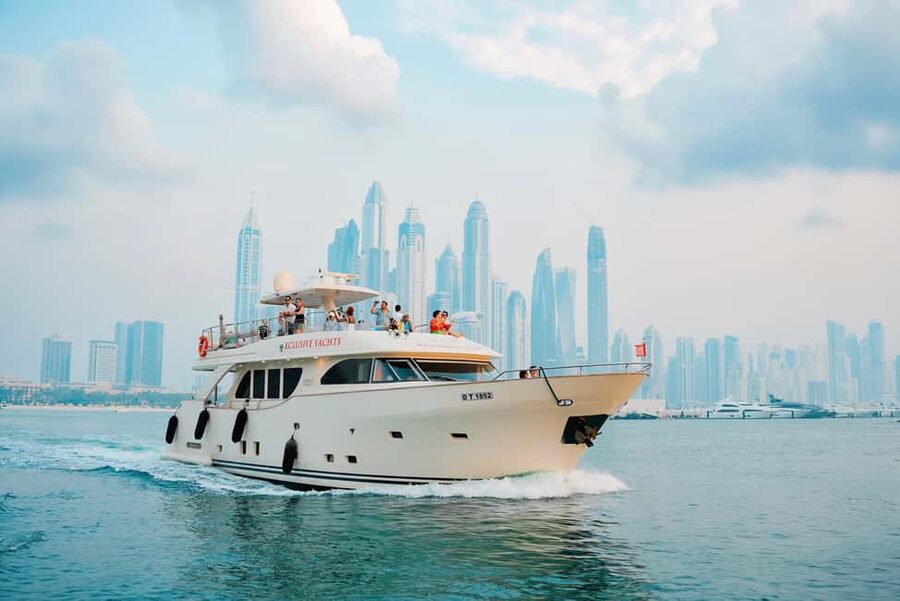 Dubai Marina Yacht Tour: Ain Wheel, JBR & Harbour in 1 Hour - The open-air deck is the best place to sit