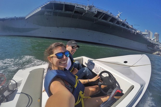 San Diego Harbor Speed Boat Adventure - The USS Midway from below the bow