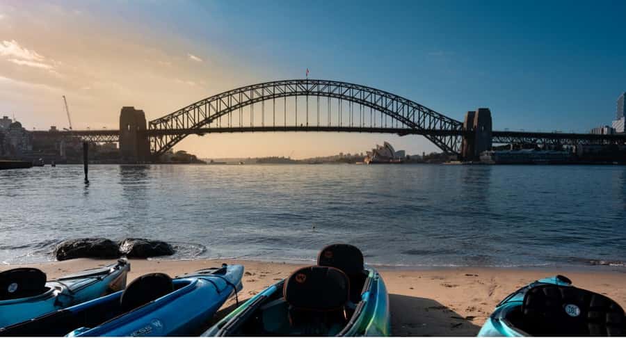 Sydney Sunrise Kayak Tour on Sydney Harbour - Paddling beneath Sydney Harbour Bridge