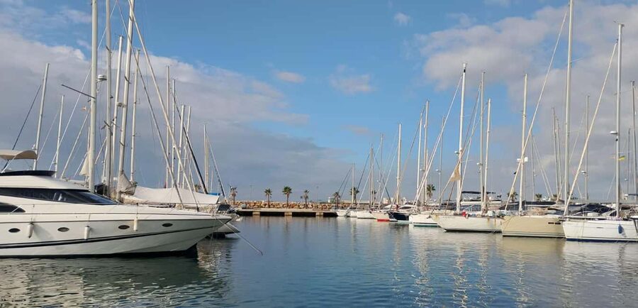 Torrevieja: Tour the harbor with the catamaran Apaleo - The city beach, salt terminal, and tankers