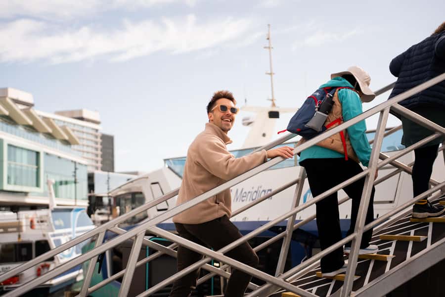 Wellington: Commentated Harbour Explorer tour - Boarding Ika Rere at Queens Wharf